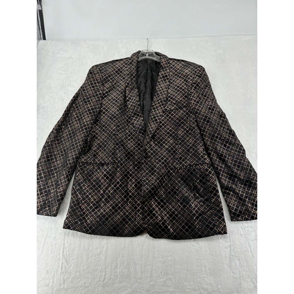 Blu Martini Blazer Womens L Blazer Black Gold Glitter Grid Sparkle‎ Evening